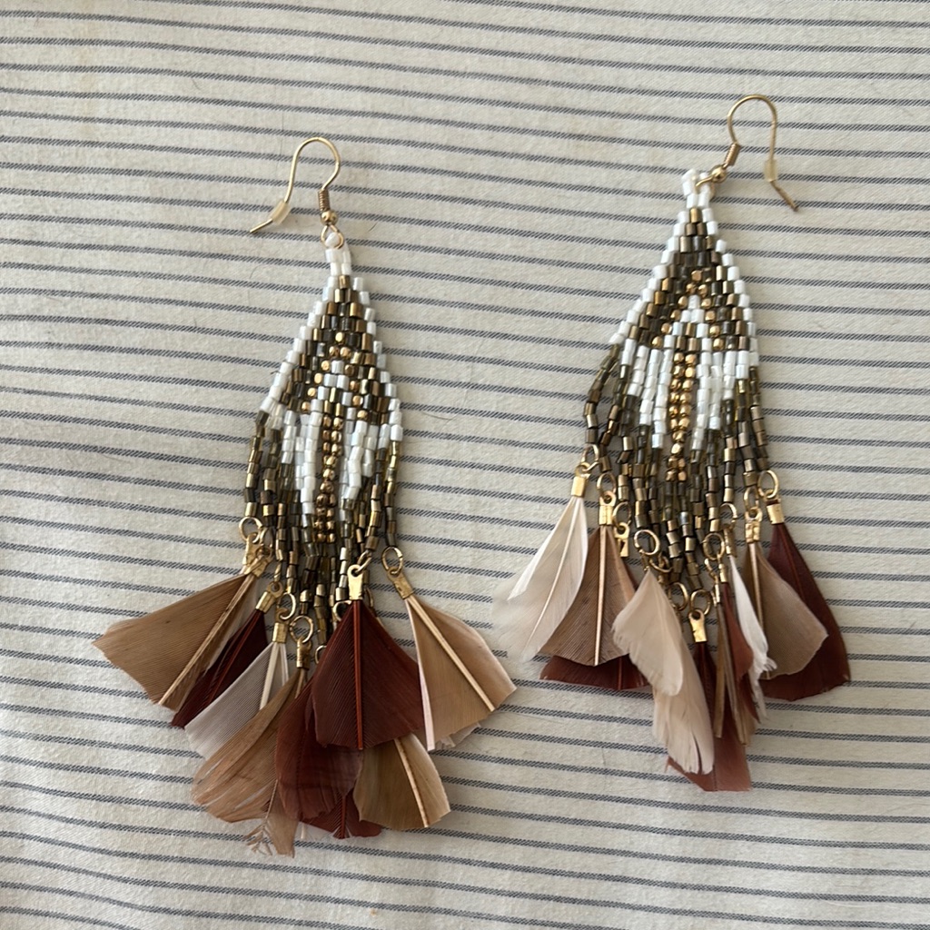 Buckle Cream And Brown Bohemian Earrings